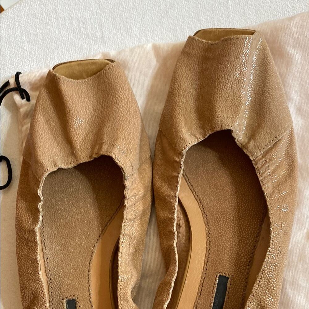 Narciso Rodriguez Snake Leather Pale Pink Tan Open Toe Ballet Flats - 9 W/ Bag - Picture 3 of 13